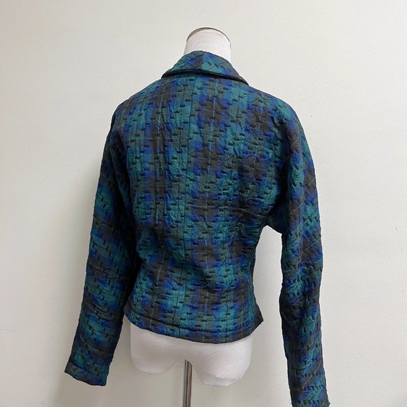 Lancelotti Vintage tartan black plaid wool shawl blazer jacket 40 80s wool blend - Picture 4 of 9